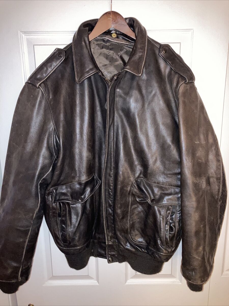 Schott VINTAGE A-2 Flight Jacket Leather Brown XL MADE IN Schott VINTAGE A-2 Flight Jacket Leather Brown XL MADE IN