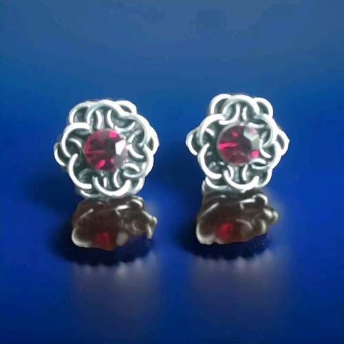 Erick's Sterling Silver Red Flower Stud Earrings Taxco.925 - Picture 1 of 6
