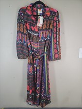 Farn Rio Anthropolgie NWT Large Black Shirtdress Mixed Pattern