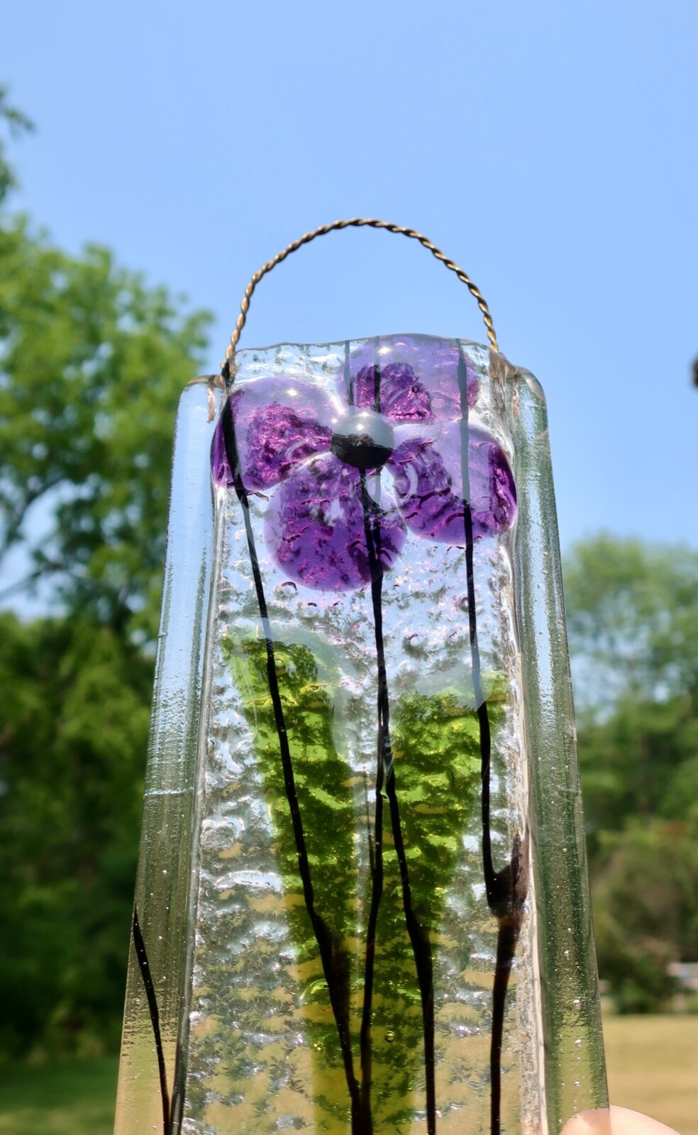 LATTA'S Newport Oregon Fused Glass Hanging Wall Pocket Vase PURPLE FLOWER eBay