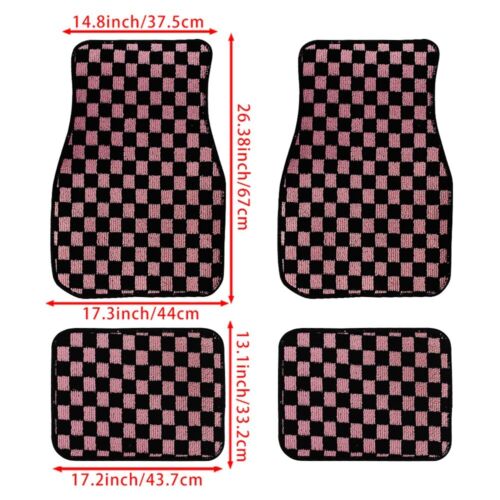 4PCS UNIVERSAL CHECKERED PINK Racing Fabric Car Floor Mats Interior Carpets - Picture 2 of 7
