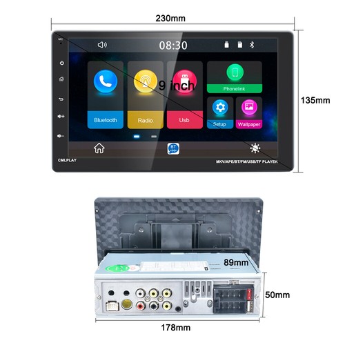Single 1Din 9" Car Radio Stereo Apple CarPlay MP5 Player USB Bluetooth Head Unit - Picture 2 of 12