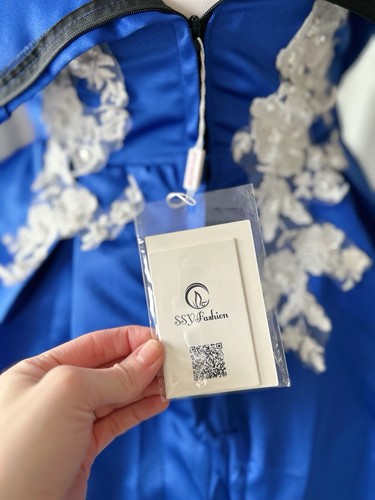 Ssv NWT Royal Blue Ballgown With White Embroidery Taffeta Prom Dress - Picture 7 of 8