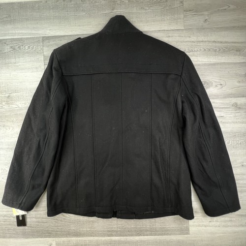 NWT Guess Mens Double Breasted Pea Coat Zip Up & Button Up Wool Black Size 2XL - Picture 2 of 22