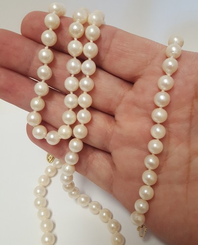 14K Gold Pearl Necklace Bracelet Set Single Strands Cultured Signed Vtg 29" & 8" - Picture 21 of 22