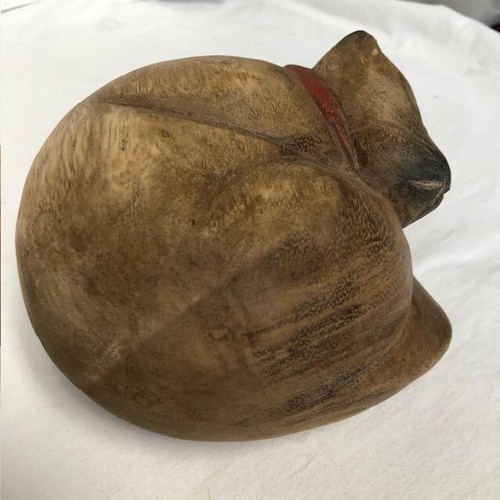 Carved SOLID WOOD CAT Siamese SLEEPING CURLED 7"X6"X4" THAILAND VTG MCM NOS - Picture 5 of 6