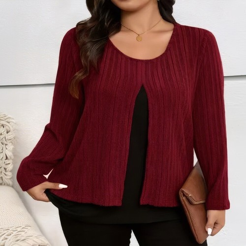 Plus Size Womens Round Neck Knitted Pullover Long Sleeve T-shirts Casual Blouse - Picture 10 of 16