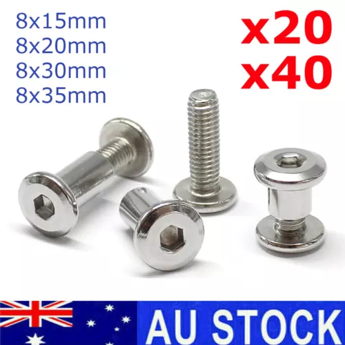 M6 Stainless Steel Allen Flat Nuts Hex Nut Bolt Round Head Sleeve Furniture AU