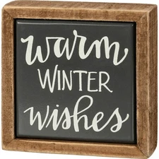 Warm Winter Wishes Primitive by Kathy Wood Enamel Mini Sign 3 in x 3 in