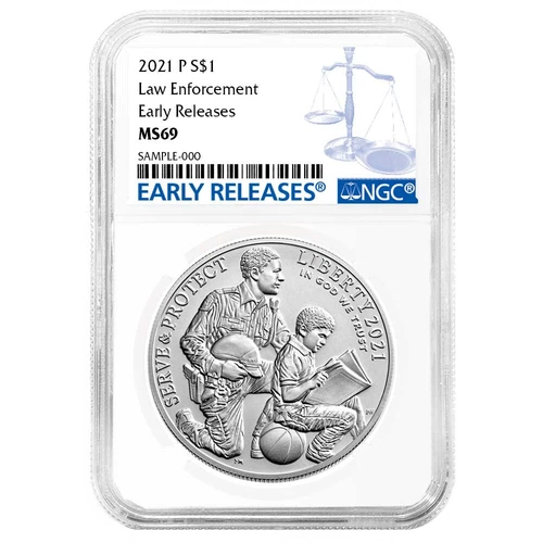 2021-P UNC $1 National Law Enforcement Silver Dollar NGC MS69 ER Blue Label