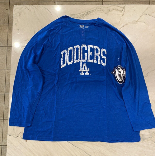 Los Angeles Dodgers Shirt Mens Blue Long Sleeve Henley MLB Baseball Size 2XL - Zdjęcie 1 z 4