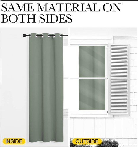 Elegant Greyish Green Blackout Curtains - 102" Long, 2 Panel Set for Modern D... - Picture 8 of 11