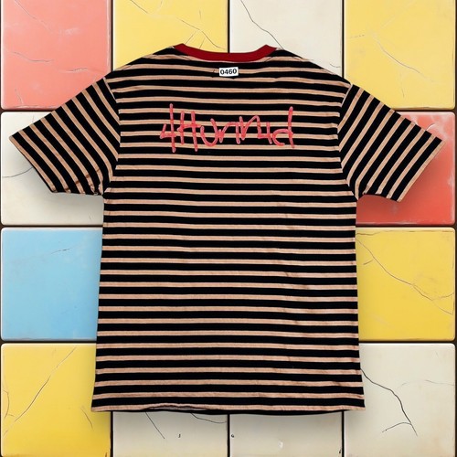 Y2K 4 Hunnid Striped Streetwear Shirt Black Cream Mens L Hip Hop Graphic Tee