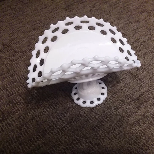 VINTAGE Footed Banana Milk Glass Bowl Lace Edge