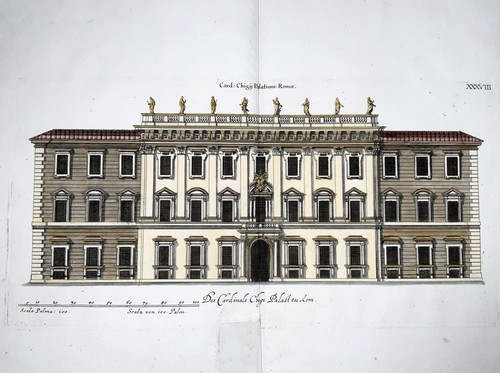 1679 Fassade des Palastes von Kardinal Chigi, Rom, Joh. Sandrart, Folio Gravur - Bild 2 von 3