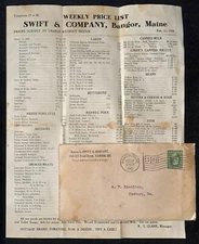 Swift & Co. Bangor, ME Meats & Dairy 1910 Price List & Cover (#2) Knowlton*
