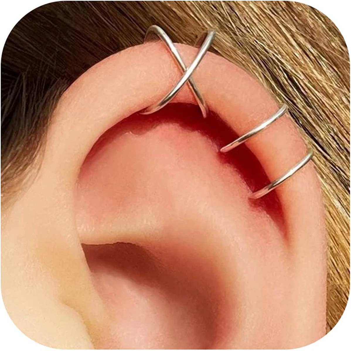 4Pcs 925 Sterling Silver Ear Cuff Simple Criss Cross Double Lines