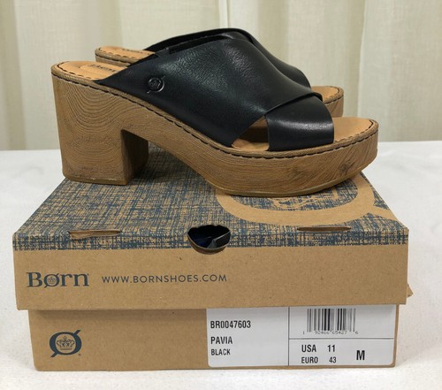 Sandalia de plataforma de cuero con correas cruzadas Pavia para mujer BORN nueva en caja EE. UU. 11/43 negra - Imagen 23 de 24