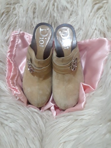 Dior BEIGE Suede Round-toe Clogs Silver Size8