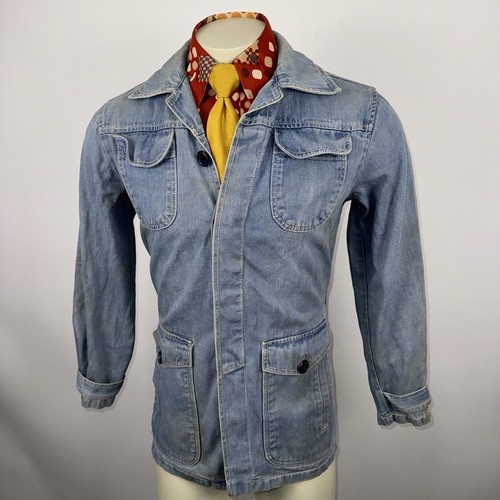 Male Denim Jacket Leisure Suit Blazer Blue Jean Vtg 60s 70s Disco Small Mens 38 - Picture 6 of 24