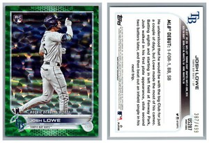 2022 TOPPS UPDATE GREEN ICE FOIL 387/499 RC US287 JOSH LOWE RAYS