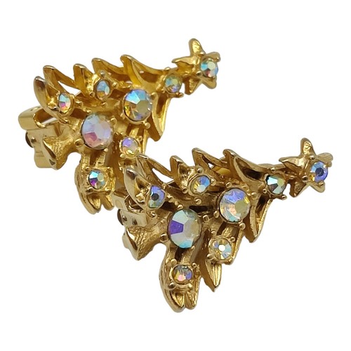 Vintage Weihnachtsbaum Ohrclips Aurora Borealis Strass goldfarben - Bild 8 von 11