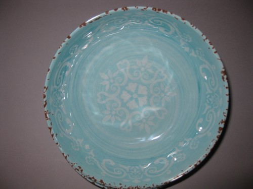 4 CYNTHIA ROWLEY AQUA BLUE Tuscan Scroll MELAMINE Medallion Pasta Cereal Bowl - Picture 3 of 5