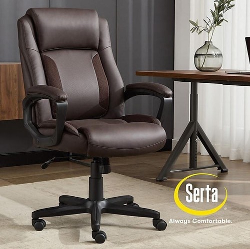 Serta Mid-Back Office Chair With Mesh Accents And Memory Foam Brown Color