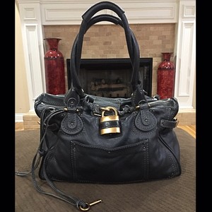 Details About Authentic Large Chloe Paddington Bag In Navy Blue Leather Gorgeous