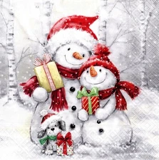 (2) Two Paper Lunch Napkins for Decoupage/Mixed Media - Lovely Snowman Family