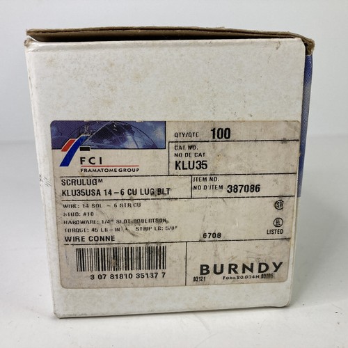 100x BURNDY KLU35 Scrulug 14-6 Kupfer Lug Bolt Draht Leiter 387086 - Bild 3 von 3
