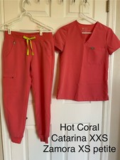 Figs scrubs women set, HOT CORAL
