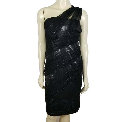 Tadashi Shoji one shoulder mesh tulle and sequin cocktail black dress sz 4 - 第 1/9 張圖片