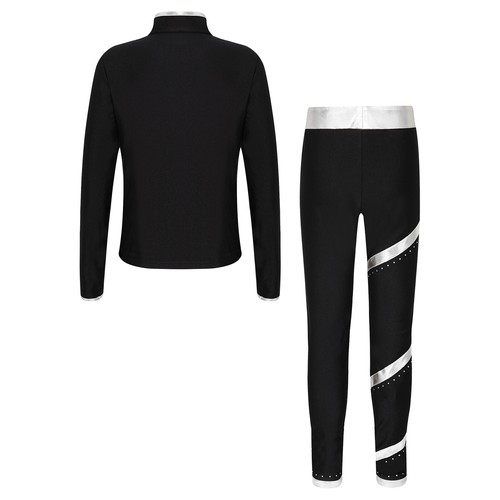 Kids Girls Figure Skating Costume Workout Sports Suit Zipper Tracksuit 2 Piece - Picture 18 of 65