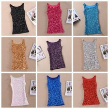 Top Senza Maniche In Paillettes Per Donna Camisole Slim Bling Glitter Danza