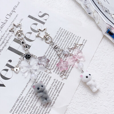 Cute Flocking Cat Keychain ventes exceptionnelles Pendant Exquisite Phone Hanging Backpack Key Ring