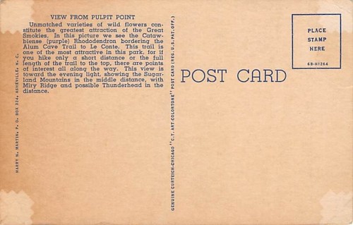 Postkarte TN: Blick vom Pulpit Point, Great Smoky Mountains NP, Tennessee, Leinen - Bild 2 von 2