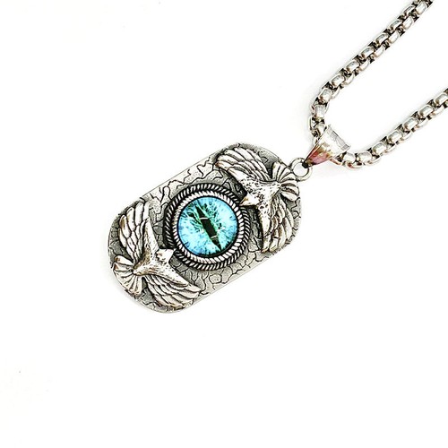 Mens Dog Tag Aztec Evil Eye Eagle Pendant Necklace Stainless Steel Chain - Picture 17 of 26