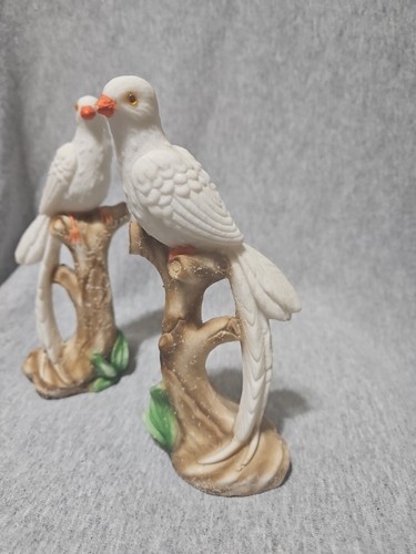 Pair Of Italian Ceramic Pottery White Tropical Birds On Perch Lot Of 2 - Picture 2 of 11