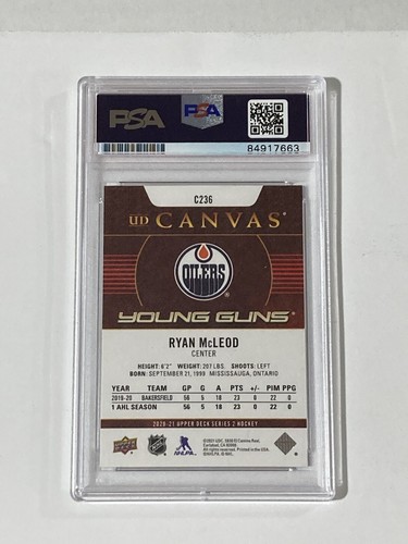 2020-21 Upper Deck Hockey #236 SIGNED Ryan McLeod Young Guns Canvas RC Card PSA - Picture 2 of 2