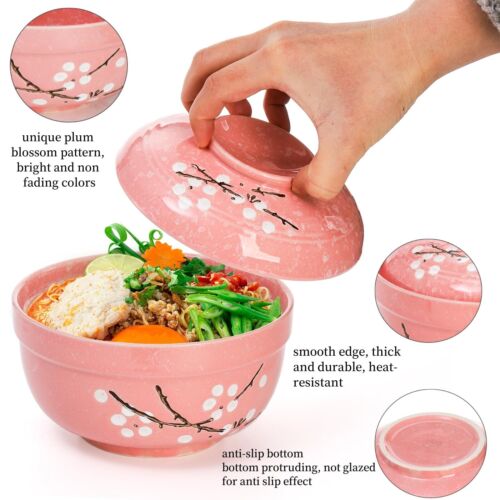 2 Pack Ceramic Ramen Noodle Bowl 27 Oz Big Ramen Bowl With Lid Japanese Handpain - Picture 4 of 9