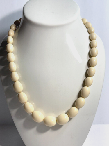Vintage 24" Faux Ivory Cream Color Graduated Plastic Bead Necklace Large Chunky