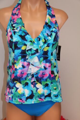 NWT INC International Concepts Swimsuit Bikini Tankini 2pc set Sz 8 Blue Halter - Bild 2 von 6