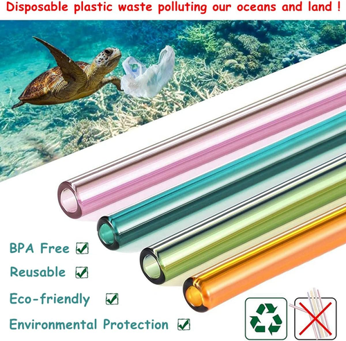 8 Pcs Reusable Glass Straws, 8"X8Mm Eco-Friendly Drinking Straws for Smoothies, - Picture 5 of 12