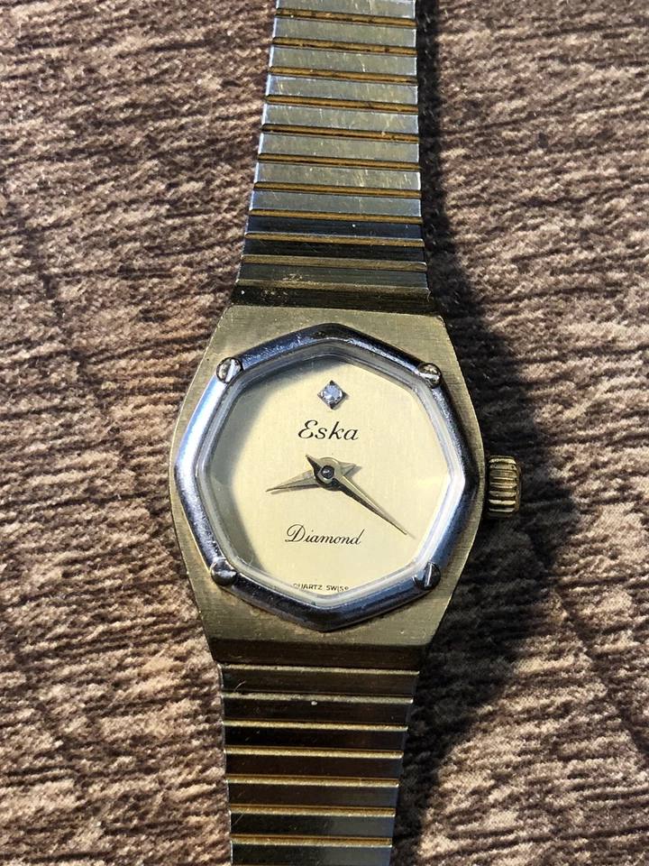 Reloj Pulsera Mujer Eska Vintage Cuarzo Suizo Diamante’s Batería Nueva Foto 2 de 4