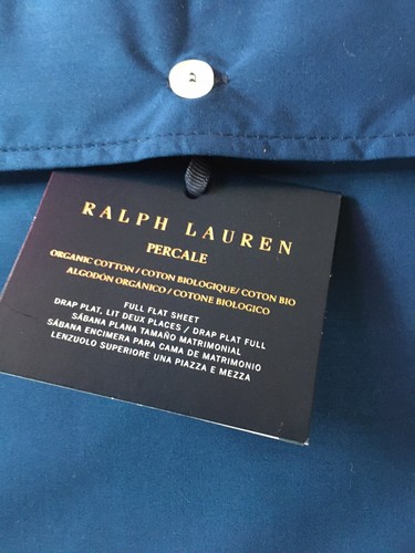 Ralph Lauren Full Flat Sheet Percale Organic Cotton Pretty Blue Fabric $150 - Picture 5 of 6