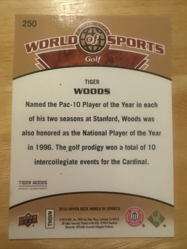 Tiger Woods 2010 Upper Deck World Of Sports Card #250 (1513) - Picture 2 of 2
