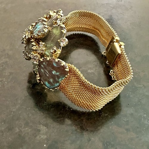 Rare Vtg Hobe Mayorka Petals Saphiret Glass Rhinestone Flower Design Bracelet 7” - 第 4/24 張圖片