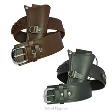 Cowboy Western Revolver Single Gun Holster Belt Black & Brown Genuine Leather