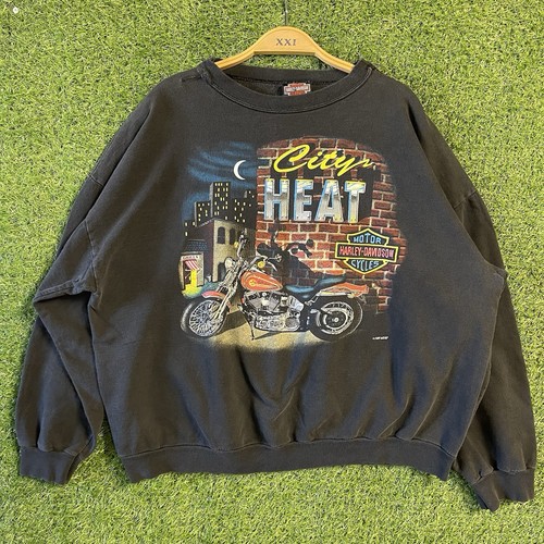 Vintage Harley Davidson Crewneck Sweatshirt City Heat Made in USA Herren XL Schwarz